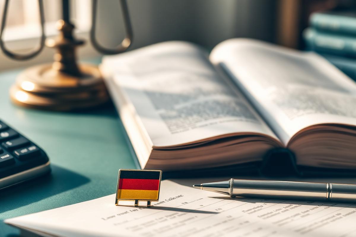 Gesetzbuch und Unterlagen auf einem Schreibtisch