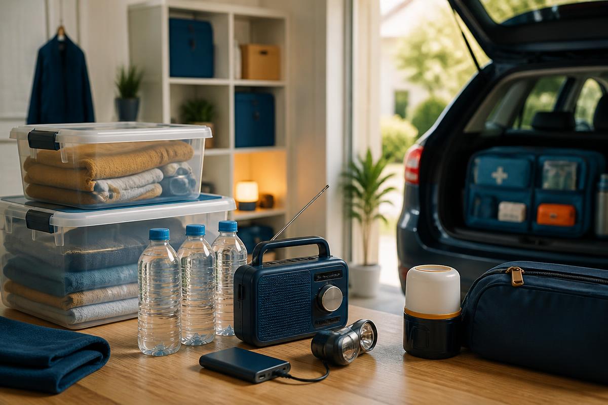 Geordnetes Notfallzubehör für Zuhause und Fahrzeug
