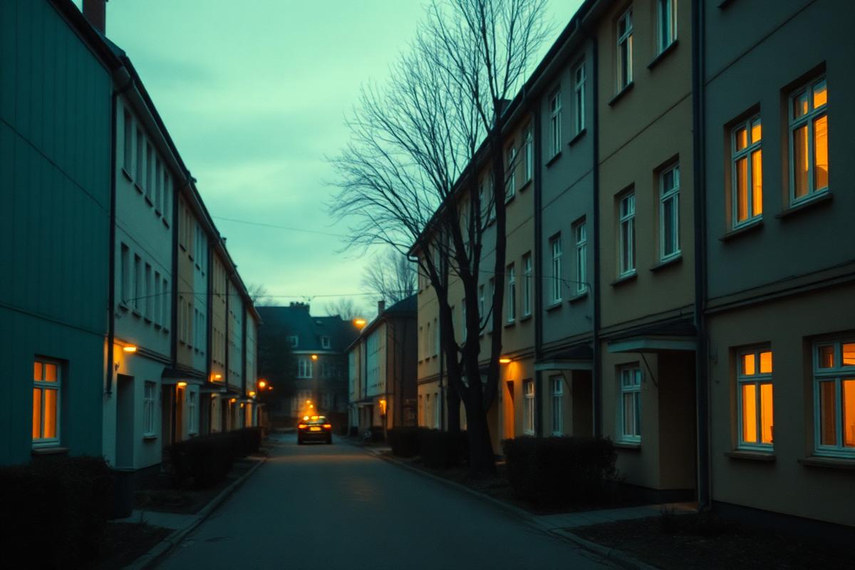 Ruhige Wohnstraße in der Dämmerung